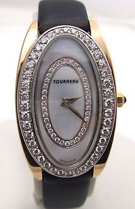 18k Solid Gold Tourneau Ladies Diamond Swiss Quartz Watch Mother of Pearl Dial