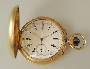 Solid 18K Gold MINUTE REPEATER and CHRONOGRAPH Hunter Pocket Watch c1916