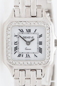 Estate $7000 Swiss GENEVE Panther 14k White Gold .75ct Diamond Ladies Watch