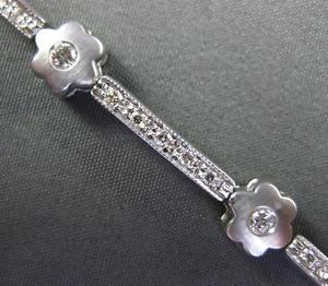 ANTIQUE WIDE 1.16CT DIAMOND 14KT WHITE GOLD FLOWER TENNIS BRACELET AMAZING 18276