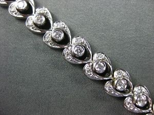 ANTIQUE WIDE 1.21CT DIAMOND 14KT WHITE GOLD HEART ETOILE TENNIS BRACELET #2500