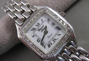 ESTATE DIAMOND 18K WHITE GOLD GERARD PETIT SQUARE SWISS WATCH PANTHER LINK #2465