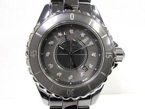 Auth CHANEL Titanium Ceramic Diamond Chromatic J12 Watch Quartz Women