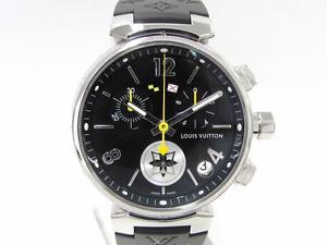 Auth LOUIS VUITTON Stainless Steel Tambour Chronograph Watch Q11BG Men