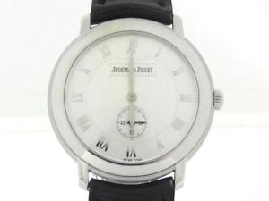 Auth AUDEMARS PIGUET 18K White Gold Leather Belt Jules Audemars Watch
