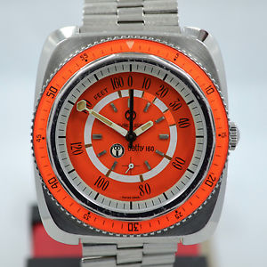 Vintage Favre Leuba Bathy 160 Aqua Lung U.S. Divers 53253 Steel Orange Watch