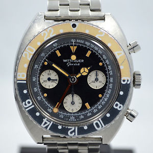 Vintage Wittnauer Stainless Steel GMT Chronograph Valjoux 724 Wristwatch