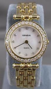 NEW .82CTW DIAMOND 14KT YELLOW GOLD MOP SWISS GENEVE WATCH SEALED 7.50" #20445