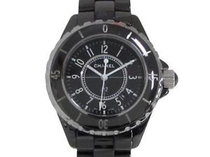 Auth CHANEL Steel Black Ceramic J12 33mm Ladies Watch Quartz Black Wrist
