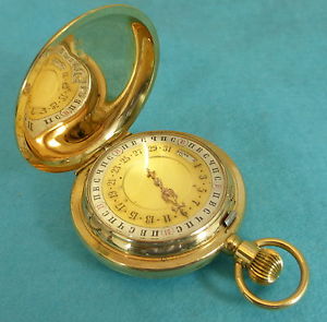 Rare Russian Gold Double Pocket Watch Cyrillic Face Moonphase Calendar 1890