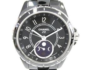 Auth CHANEL Stainless Steel Ceramic J12 Moonphase 38mm Watch H3406 Men