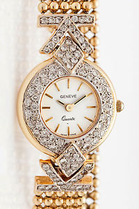 Estate $8000 1.50ct Diamond GENEVE Swiss 14k Gold Ladies Dress Watch 38g 7