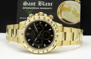 ROLEX 18kt Gold Daytona Black Dial REHAUT Model 116528 Box & Card SANT BLANC