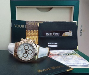 ROLEX - DAYTONA 18kt Gold White Arabic Dial - White Strap 116518 - SANT BLANC