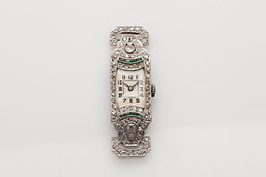 Antique $10,000 2ct VS G Diamond Emerald Platinum Ladies Watch WARRANTY