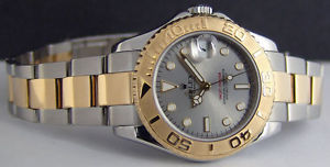 ROLEX - 18kt Gold & SS 35mm Mid-Size YachtMaster Slate Silver 168623 SANT BLANC