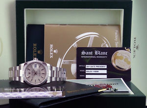 ROLEX - 36mm 18kt White Gold Day-Date President Silver Stick 118209 SANT BLANC