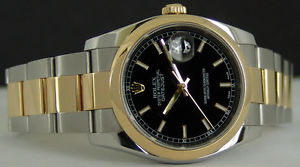 ROLEX - Men's 18kt Gold & SS Jet Black Bold Index - DateJust 36mm Model - 116203
