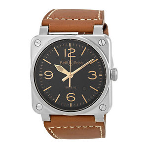 Bell and Ross Aviation Gold Heritage Leather Mens Watch BR0392-GOLD-HER