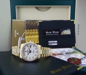 ROLEX - Men's 36mm 18kt Gold President WHITE Diamond BEZEL 118238 - SANT BLANC