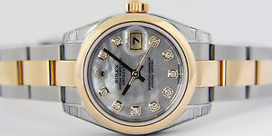 ROLEX Ladies 18kt Gold & SS DateJust Mother of Pearl Diamond 179163 SANT BLANC