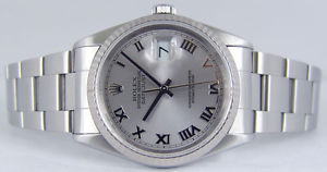 Rolex Mens SS White Gold Roman DateJust Model 16234 SANT BLANC