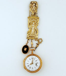 VERGE FUSEE POMPONNE DE 1760 CON CHATELAINE BELLAMENTE REALIZADA, FUNCIONANDO