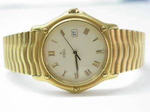 $13,400 Men's Yellow Gold Ebel Classic Wave 18KT Watch Day Date MIDSIZE