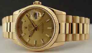 ROLEX - Mens 36mm 18kt Gold Day Date President Champagne Index 118238 SANT BLANC