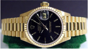 ROLEX Ladies 18kt Gold Jet Black PRESIDENT Model 69178 SANT BLANC