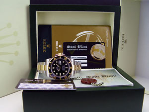 ROLEX - 18kt Gold & Stainless SUBMARINER Black Dial REHAUT - 116613  SANT BLANC