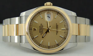ROLEX Mens 18kt Gold & Stainless 36mm DateJust Champagne Index 116203 SANT BLANC