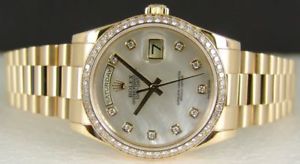 ROLEX 18kt Gold 36mm President White MOP DIAMOND Bezel 118238 - SANT BLANC