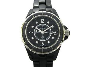 Auth CHANEL Stainless Steel Ceramic Diamond J12 Watch Womens Quartz