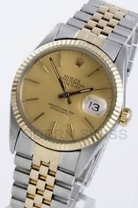 Rolex Men's Datejust 18K/SS Champagne Stick 18K Fluted - Jubilee 16013 Quickset