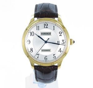 FABERGE AGATHON AUTOMATIC 18K YELLOW GOLD WATCH NR54/M1102 BROWN LEATHER STRAP