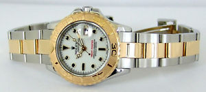 ROLEX 18kt Gold & SS Ladies White Index Dial YachtMaster 69623 SANT BLANC