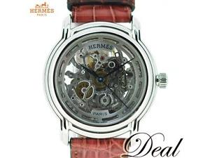Auth HERMES Sesame Steel Leather Automatic Mens Watch SM1.710 From Japan