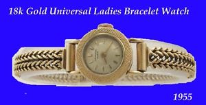 Mint 18k Gold Ladies Universal Deco Wrist Watch 1954