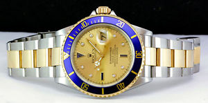 ROLEX - 40mm 18kt Gold & Stainless SUBMARINER Champagne Serti - 16613 SANT BLANC