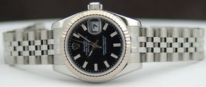 ROLEX - Ladies 26mm White Gold & SS Datejust Black Index Dial 179174 SANT BLANC