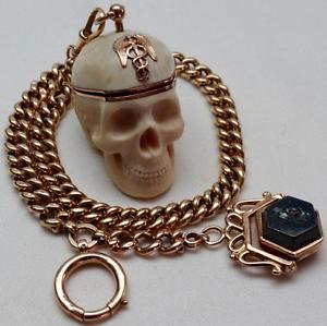 WOW! $55000 Memento Mori Skull Verge Fusee watch&14k gold chain seal fob c1809