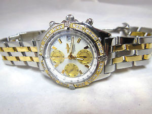 BREITLING CHRONOMAT D13352 18K GOLD WITH MOTHER OF PEARL DIAL, GENUINE DIAMONDS
