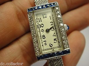 Antique Estate RUNNING Eloga Watch Solid Platinum 14k Gold Diamond Sapphire