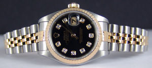 ROLEX - Ladies 18kt Gold & SS 26mm Datejust Black DIAMOND 69173 - SANT BLANC