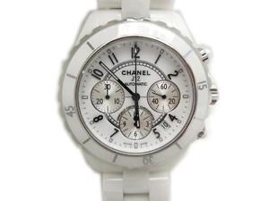 Auth Chanel Ceramic J12 Chronograph Men's Automatic Watch White