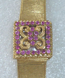 EXQUISITE 18CT GOLD  43 GRAM - 30 RUBYS LADIES BRACELETT WRIST WATCH VINTAGE
