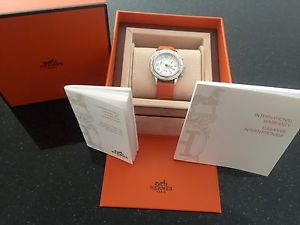 Authentic Hermes Clipper Steel Chrono Watch 36mm Orange Original Price $4250.00