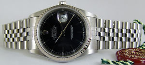 ROLEX - Mens 18kt WG & SS DateJust Black Stick Dial - 16234 SANT BLANC