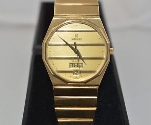 w220   14K SOLID YELLOW GOLD MENS CONCORD QUARTZ, DAY&DATE WATCH.